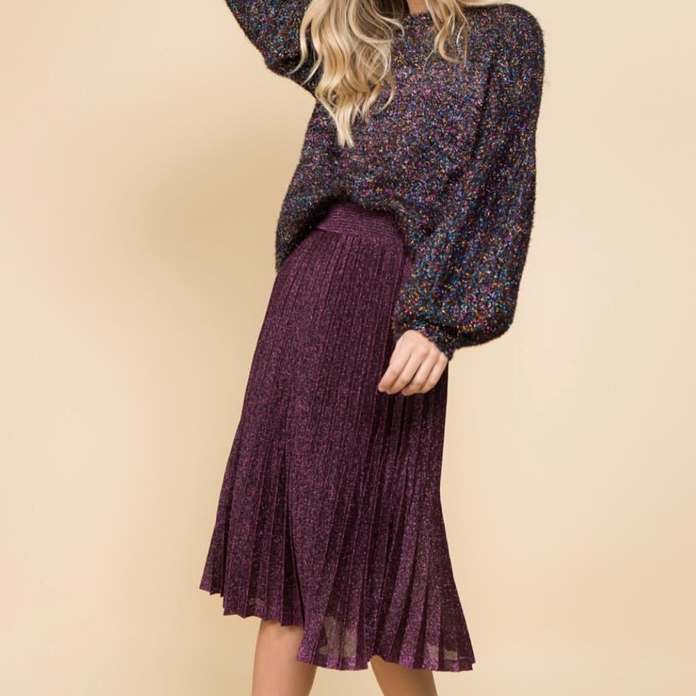 TESORO Collective Midi Pleated Plum Metallic Skirt